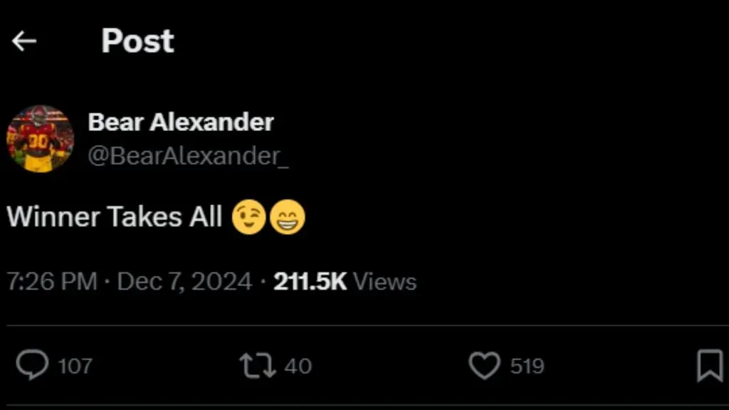 Bear Alexander’s tweet during the SEC Championship matchup between the Georgia Bulldogs and Texas Longhorns.