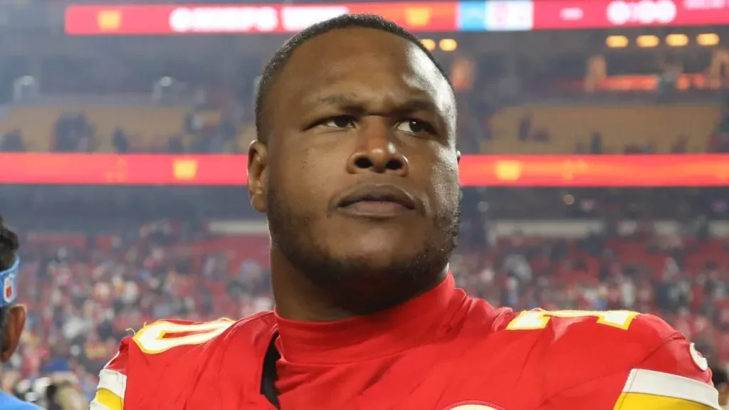 Kansas City Chiefs offensive tackle D.J. Humphries looks on after a game.