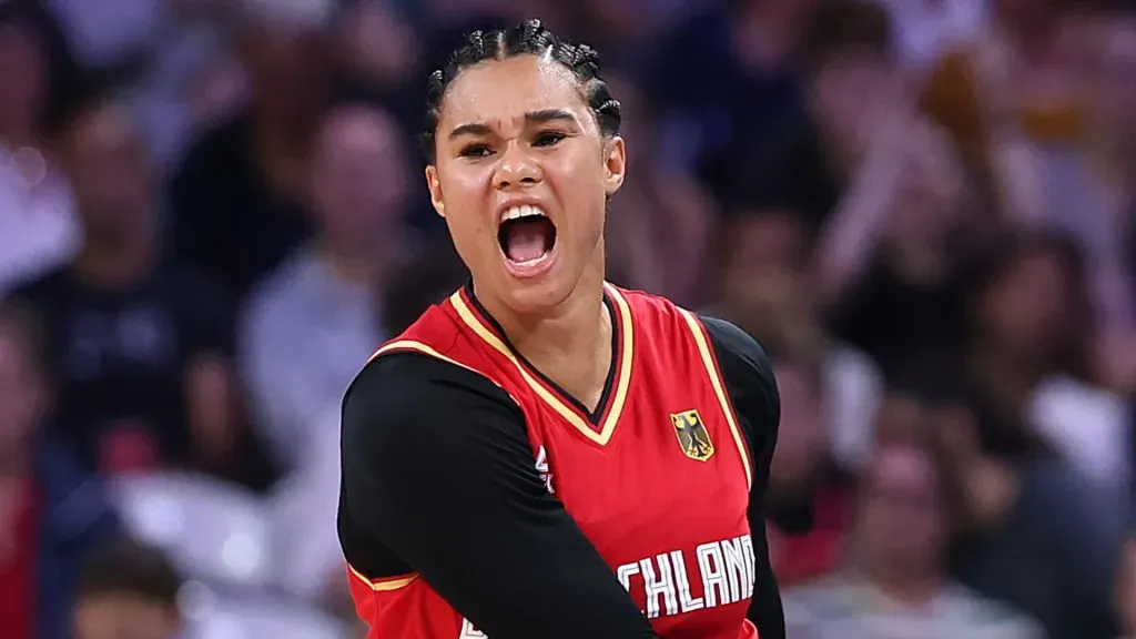 Satou Sabally playing for Germany during the 2024 Paris Olympics (Gregory Shamus/Getty Images)