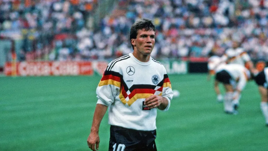 Lothar Matthaus during a 1990 FIFA World Cup match between Germany and the Netherlands. (IMAGO / Sportfoto Rudel)