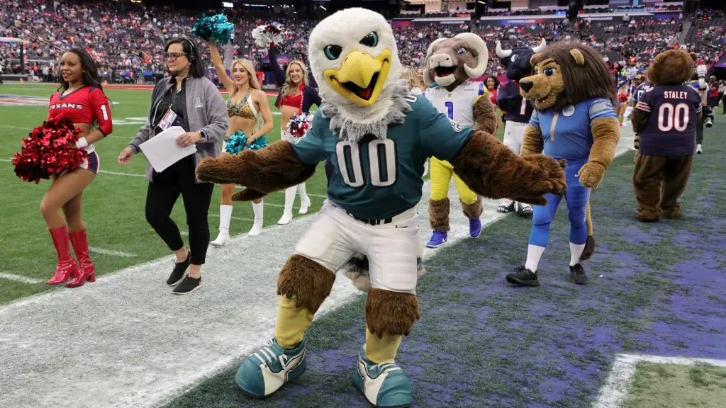 The Philadelphia Eagles mascot Swoop walks on the field before the 2023 NFL Pro Bowl Games at Allegiant Stadium on February 05, 2023. (Source: Ethan Miller/Getty Images)