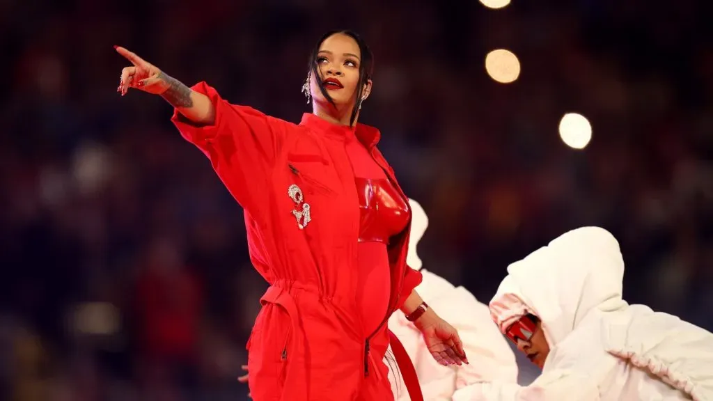 Rihanna performs onstage during the Apple Music Super Bowl LVII Halftime Show at State Farm Stadium on February 12, 2023. (Source: Ezra Shaw/Getty Images)