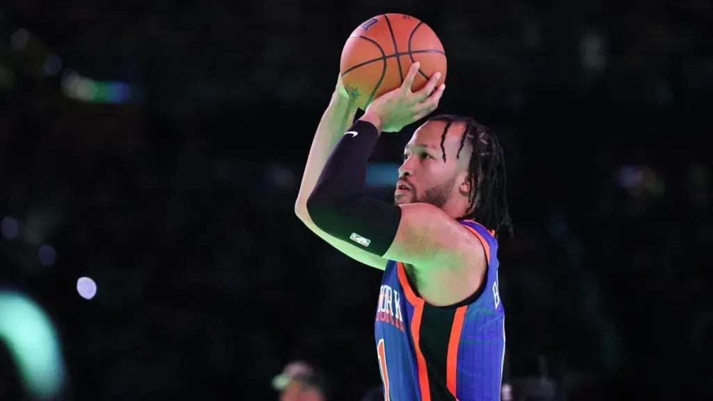 Jalen Brunson of the New York Knicks participates in the 2024 3-Point Contest during the All-Star Saturday Night on February 17, 2024.