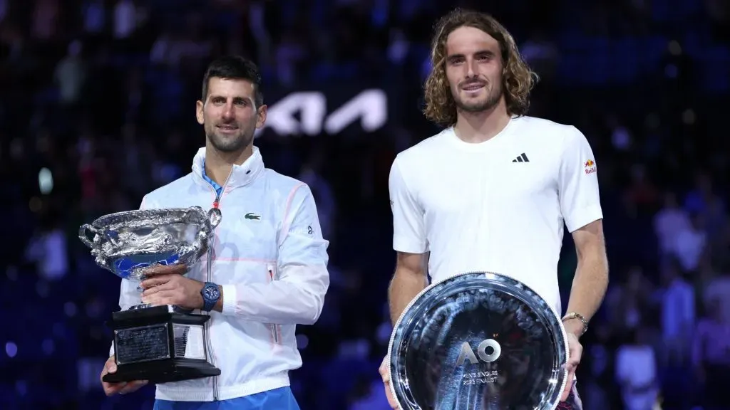 Djokovic and Tsitsipas after the 2023 Australian Open final (Clive Brunskill/Getty Images)