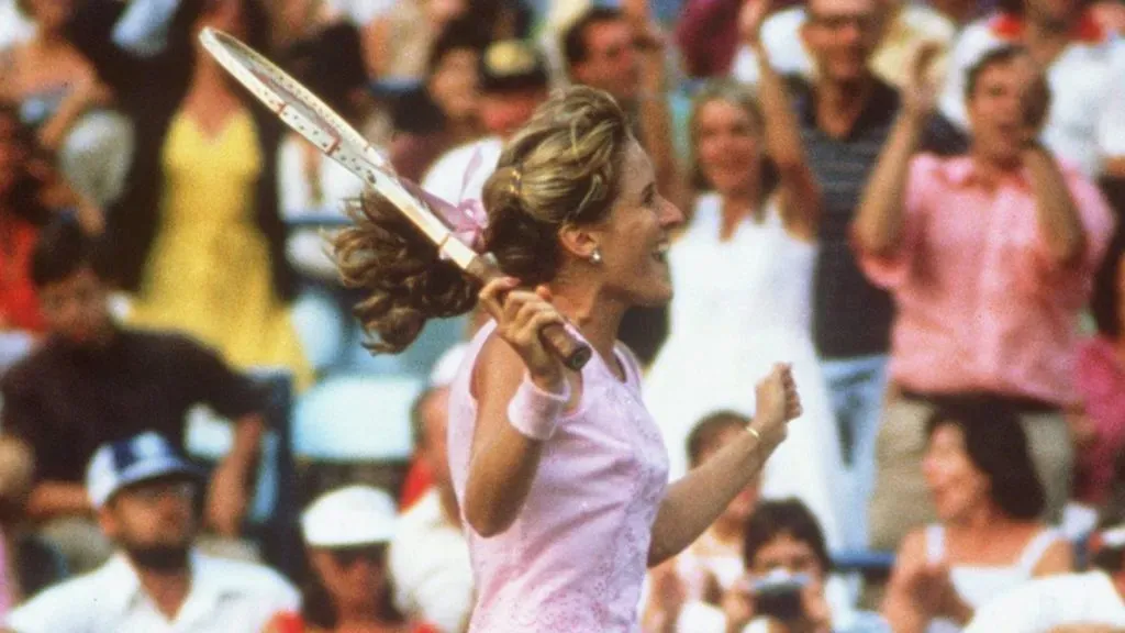 Tracy Austin celebrates her US Open win over Evert ( Allsport UK/ALLSPORT)