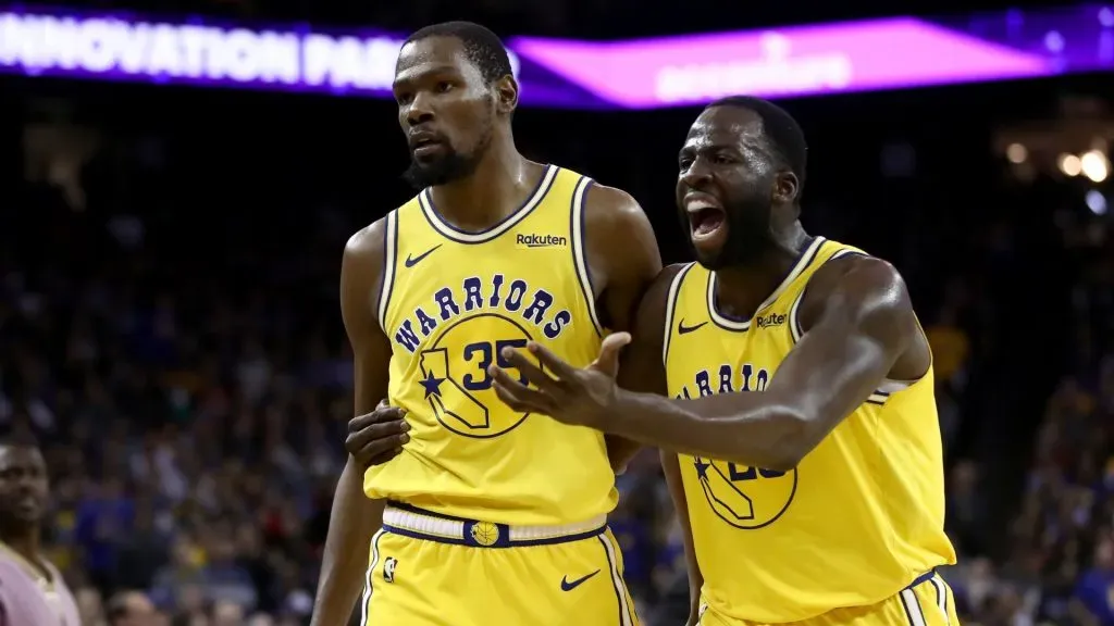 Kevin Durant and Draymond Green playing with the Golden State Warriors on April 02, 2019.