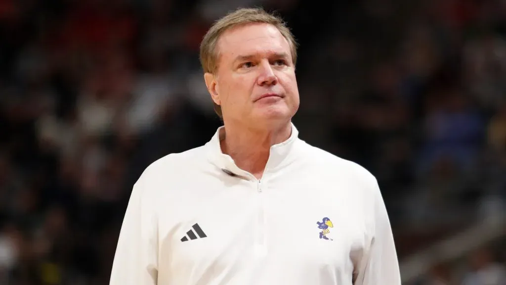 Head coach Bill Self of the Kansas Jayhawks reacts during the second half against the Gonzaga Bulldogs in the second round of the NCAA Men’s Basketball Tournament in 2024. (Source: Chris Gardner/Getty Images)
