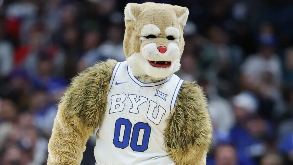 Cosmo the Cougar, performs during a timeout in the second half against the Virginia Commonwealth Rams in the first round of the 2025 NCAA Men’s Basketball Tournament. (Source: Matthew Stockman/Getty Images)