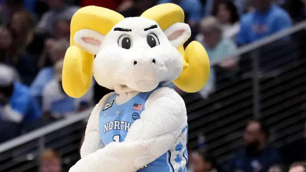 North Carolina Tar Heels mascot reacts during the first half against the San Diego State Aztecs in the First Four game of the NCAA Men’s Basketball Tournament in 2025. (Source: Dylan Buell/Getty Images)