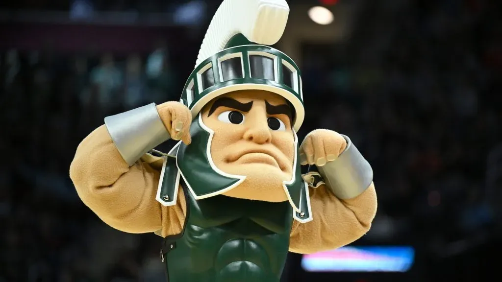 The Michigan State Spartans mascot performs against the New Mexico Lobos during the first half in the second round of the NCAA Men’s Basketball Tournament in 2025. (Source: Nick Cammett/Getty Images)