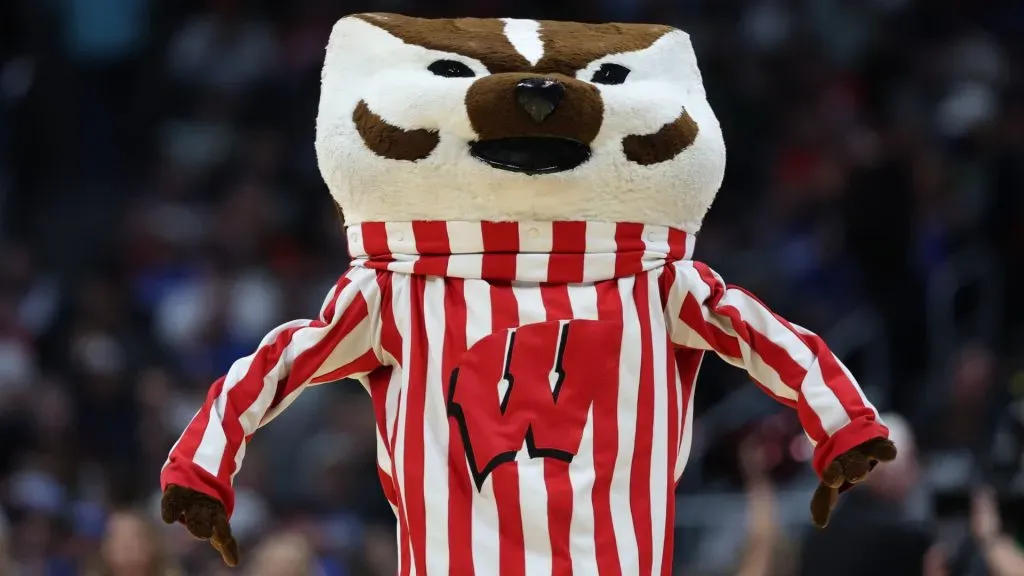 Wisconsin Badgers mascot, Bucky Badger, performs during a timeout in first half against the Montana Grizzlies in the first round of the NCAA Men’s Basketball Tournament in 2025. (Source: Matthew Stockman/Getty Images)