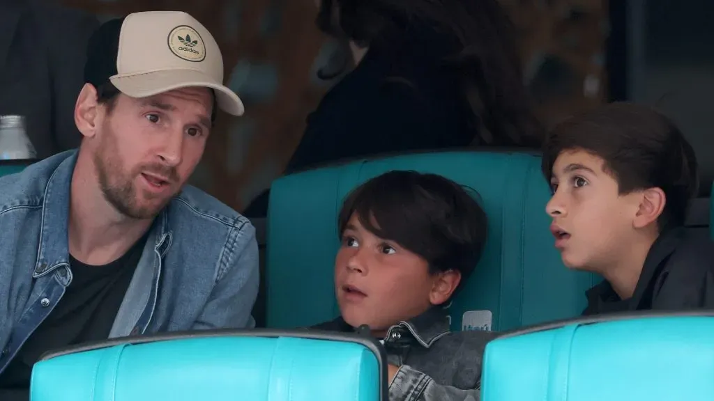 Lionel Messi and his family attend the match between Novak Djokovic of Serbia and Grigor Dimitrov of Bulgaria during the semifinals of the Miami Open. (Matthew Stockman/Getty Images)