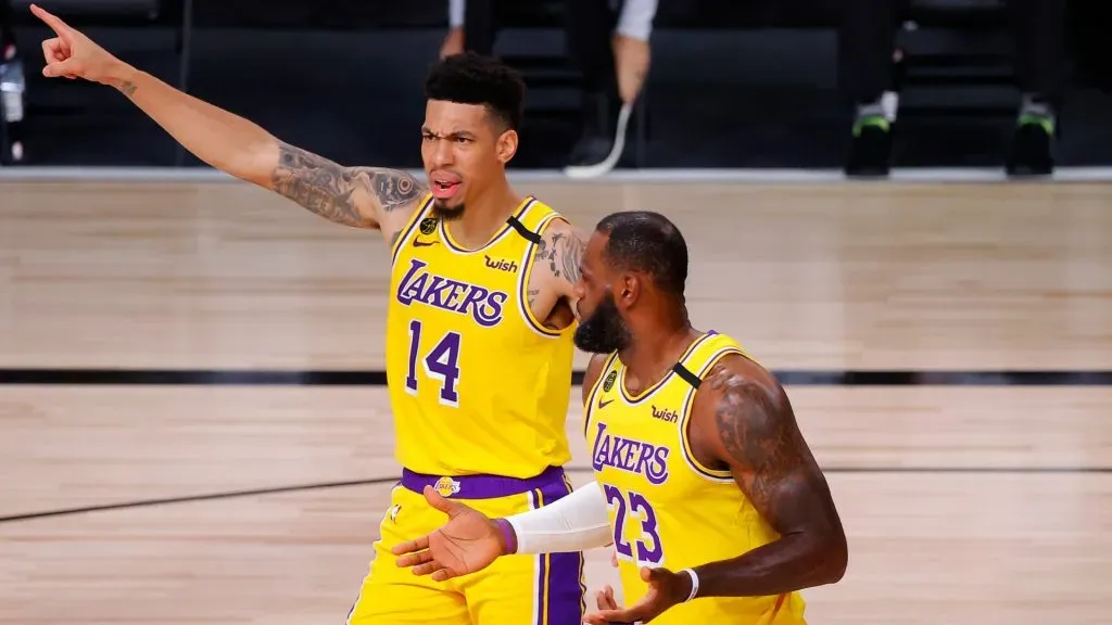 Danny Green and LeBron James playing with the Lakers.