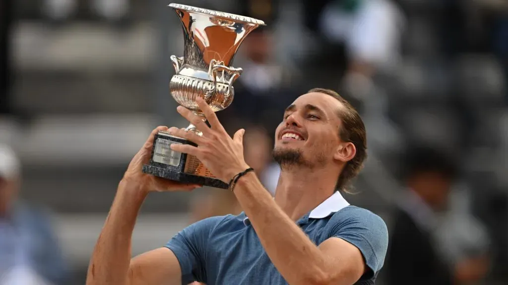 Alexander Zverev holding the Rome Open trophy in 2024. (Mike Hewitt/Getty Images)
