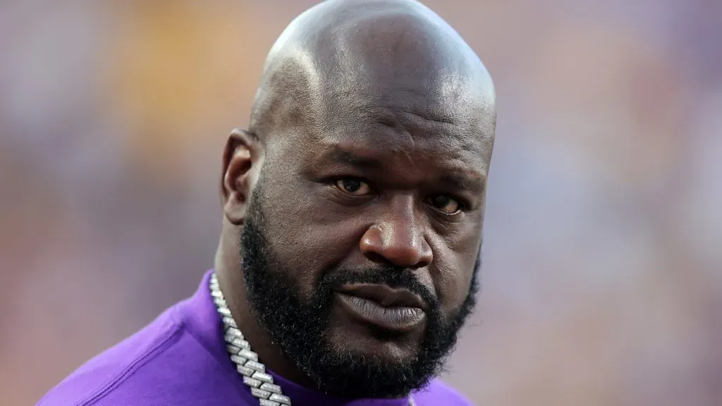 American former basketball player Shaquille O’Neal reacts before a game against the Mississippi Rebels (Jonathan Bachman/Getty Images)
