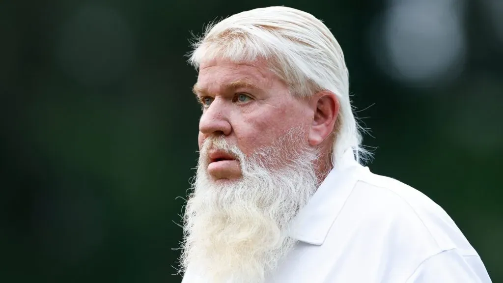 John Daly from the United States leaves the 10th hole during the first round of the Insperity Invitational in the Woodlands Golf Club on May 4, 2024 (Source: Aaron M. Speaker/Getty Images)