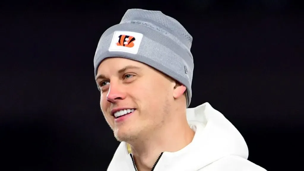 Joe Burrow #9 of the Cincinnati Bengals speaks during a Cincinnati Bengals Fan Rally ahead of Super Bowl LVI at Paul Brown Stadium on February 07, 2022 in Cincinnati, Ohio.