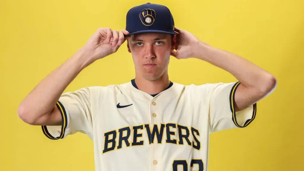 Jacob Misiorowski #93 of the Milwaukee Brewers poses for a portrait during photo day at American Family Fields of Phoenix on February 21, 2025 in Phoenix, Arizona. (Photo by Emilee Chinn/Getty Images)