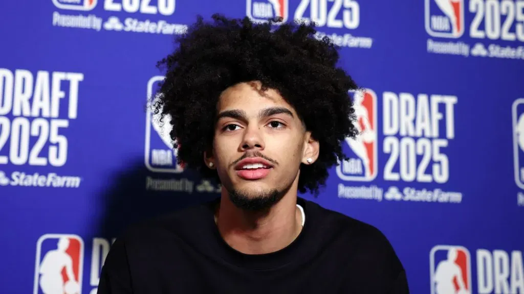 Asa Newell speaks during a Media Availability session prior to the 2025 NBA Draft at Lotte New York Palace on June 24, 2025. (Source: Sarah Stier/Getty Images)
