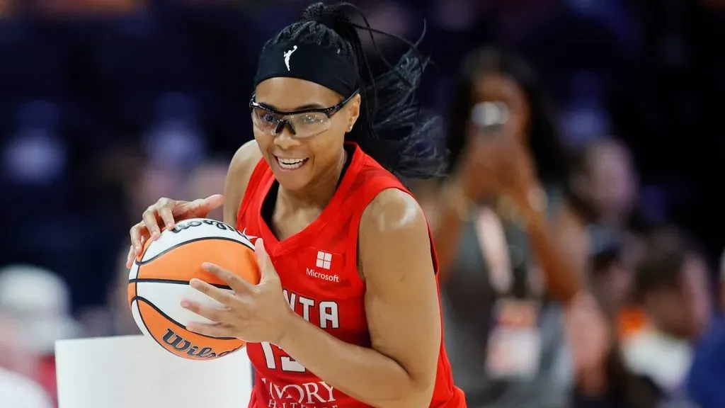 Allisha Gray #15 of the Atlanta Dream competes in the Skills Challenge &amp; 3-Point Contest ahead of the 2024 WNBA All-Star Game at Footprint Center on July 19, 2024. (Source: Alex Slitz/Getty Images)