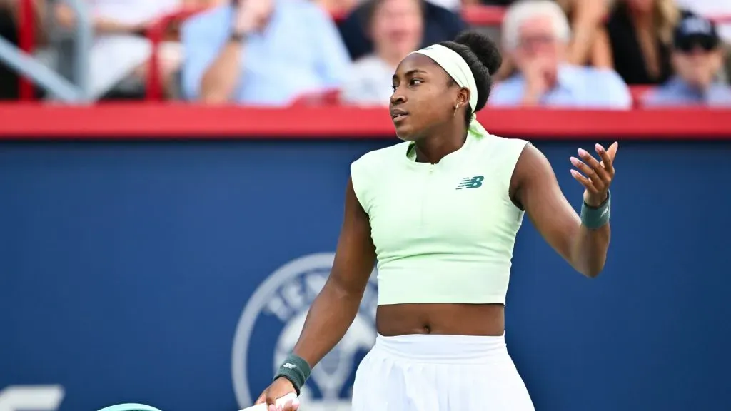 Coco Gauff reacts during her match againts Victora Mboko (Getty Images)