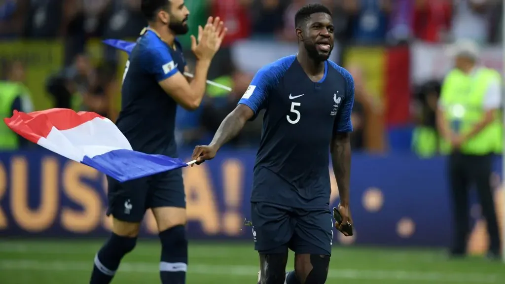 Samuel Umtiti celebrates France’s triumph at the 2018 World Cup. (Matthias Hangst/Getty Images)