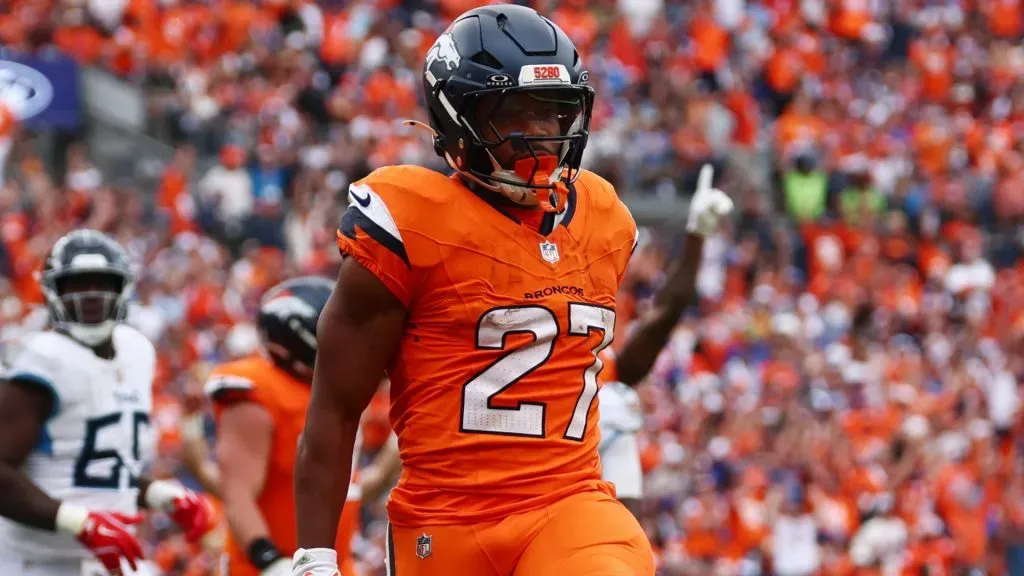 J.K. Dobbins #27 of the Denver Broncos
