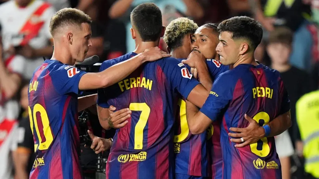 FC Barcelona stars celebrating a goal