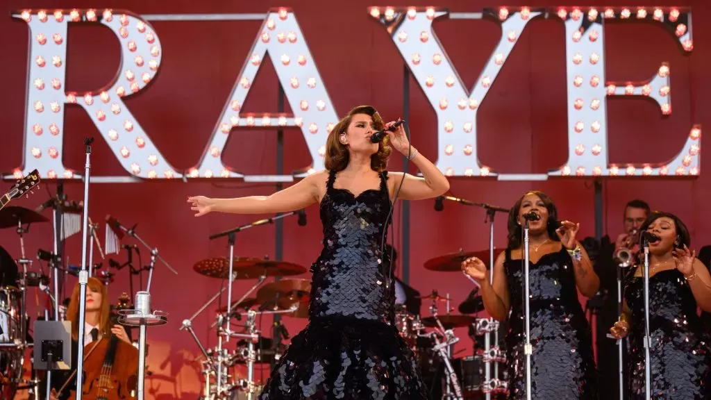 Raye performs on the Pyramid Stage during day four of Glastonbury festival 2025. (Source: Leon Neal/Getty Images)