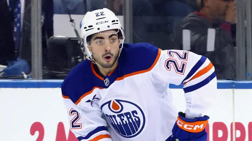 Matt Savoie of the Edmonton Oilers against the New York Rangers