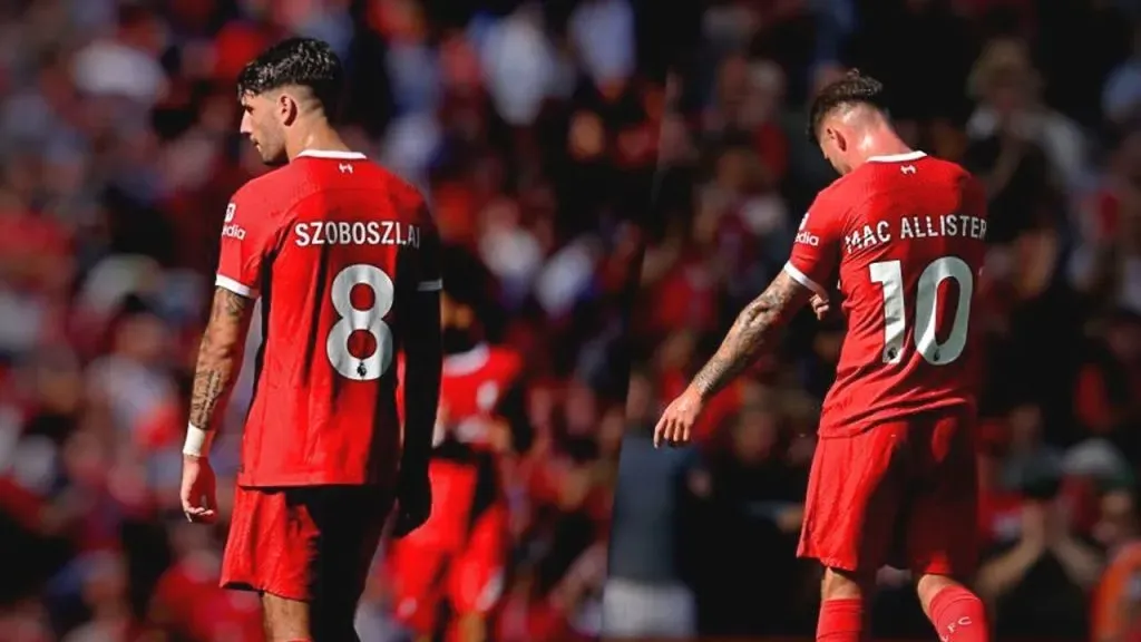 Ni Mac Allister ni Szoboszlai pueden tocar el letrero.