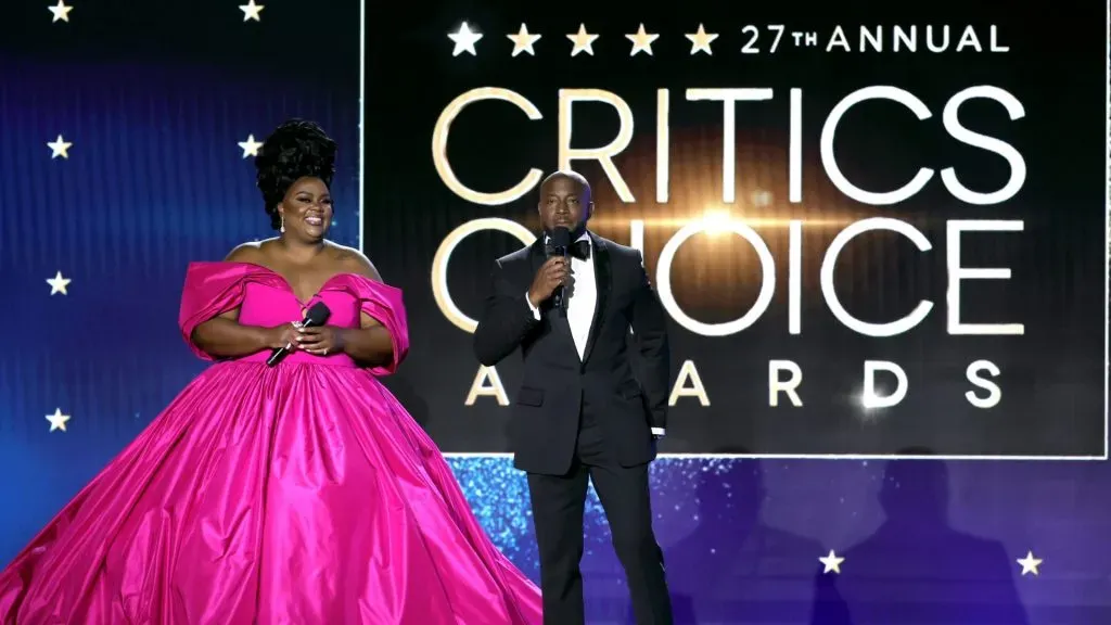 Nicole Byer and Taye Diggs speak onstage during the 27th Annual Critics Choice Awards at Fairmont Century Plaza on March 13, 2022. (Source: Amy Sussman/Getty Images for Critics Choice Association)