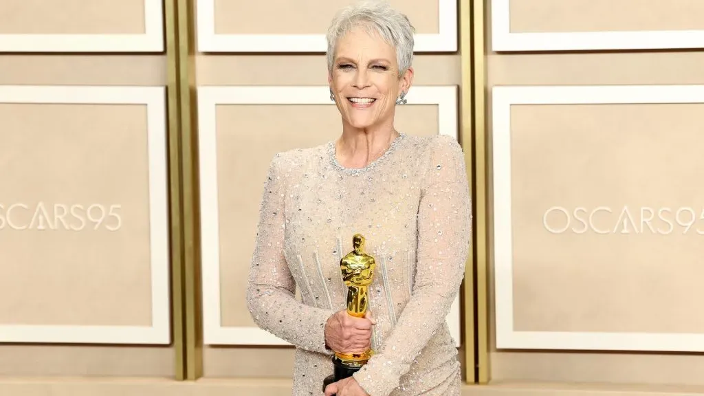 Jamie Lee Curtis, winner of the Best Actress in a Supporting Role award for “Everything Everywhere All at Once,” poses in the press room during the 95th Annual Academy Awards. (Source: Arturo Holmes/Getty Images)