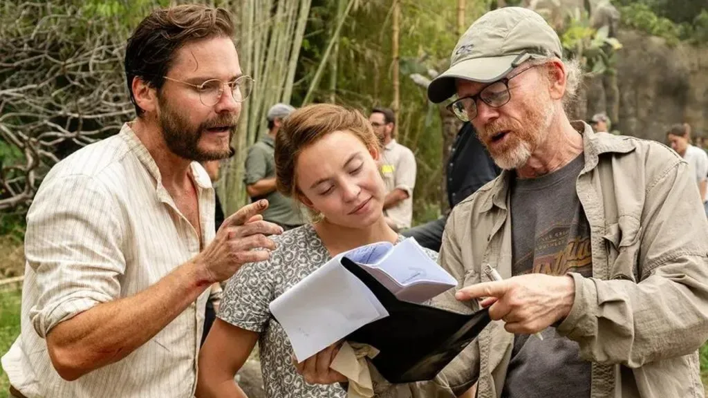 Ron Howard, Daniel Brühl and Sydney Sweeney in Eden. (Source: IMDb)