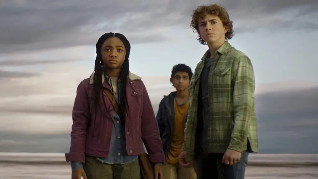 Walker Scobell, Aryan Simhadri and Leah Jeffries in Percy Jackson and the Olympians.