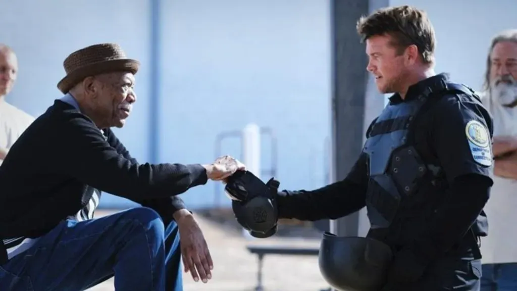 Morgan Freeman and Luke Hemsworth in Man of War. (Source: IMDb)