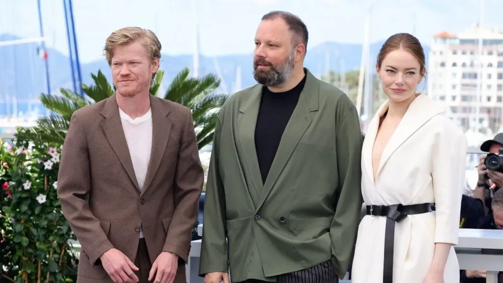 Jesse Plemons, Yorgos Lanthimos and Emma Stone attend the “Kinds Of Kindness” Photocall at the 77th annual Cannes Film Festival at Palais des Festivals on May 18, 2024 in Cannes, France. (Source: Andreas Rentz/Getty Images)