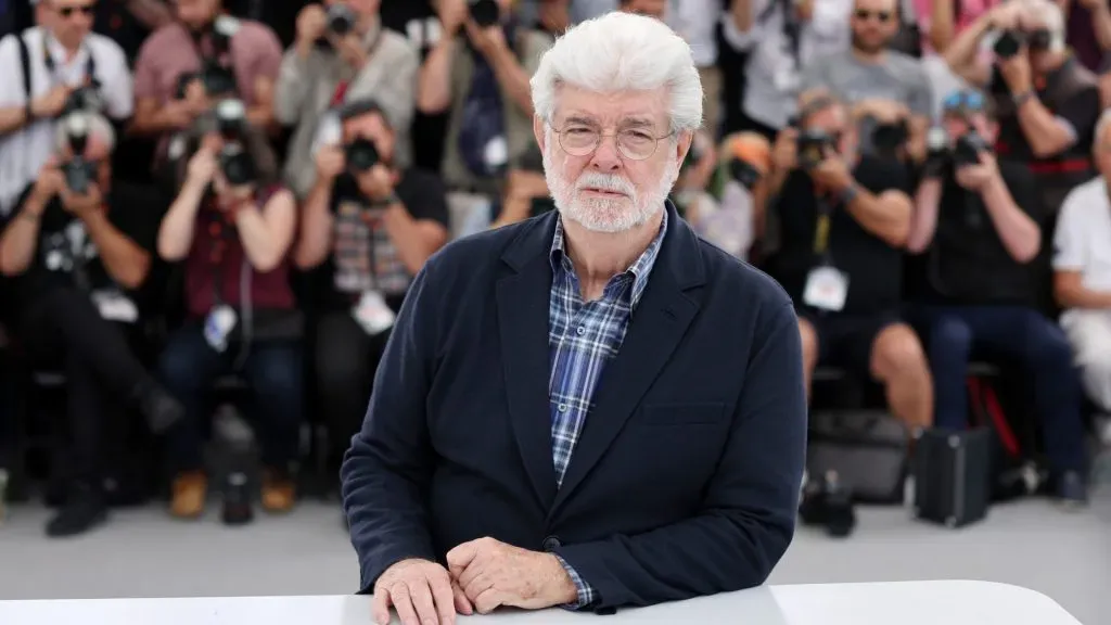 George Lucas attends a photocall as he is awarded the Palme D’Or D’Honneur at the 77th annual Cannes Film Festival at Palais des Festivals on May 24, 2024 in Cannes, France. (Source: Cindy Ord/Getty Images)