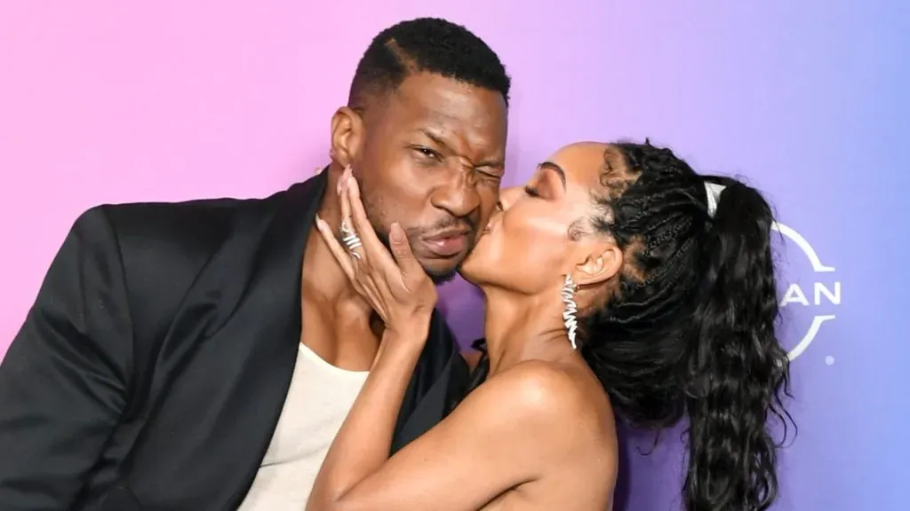Jonathan Majors and Meagan Good pose in the press room during the 2024 BET Awards at Peacock Theater on June 30, 2024 in Los Angeles, California. (Source: Aaron J. Thornton/Getty Images for BET)