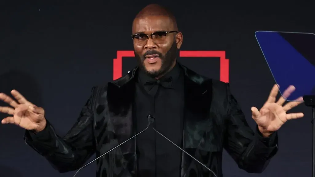 Tyler Perry speaks onstage during the 2024 PEN America Spring Literary Gala at American Museum of Natural History on May 16, 2024 in New York City. (Source: Jamie McCarthy/Getty Images for PEN America)
