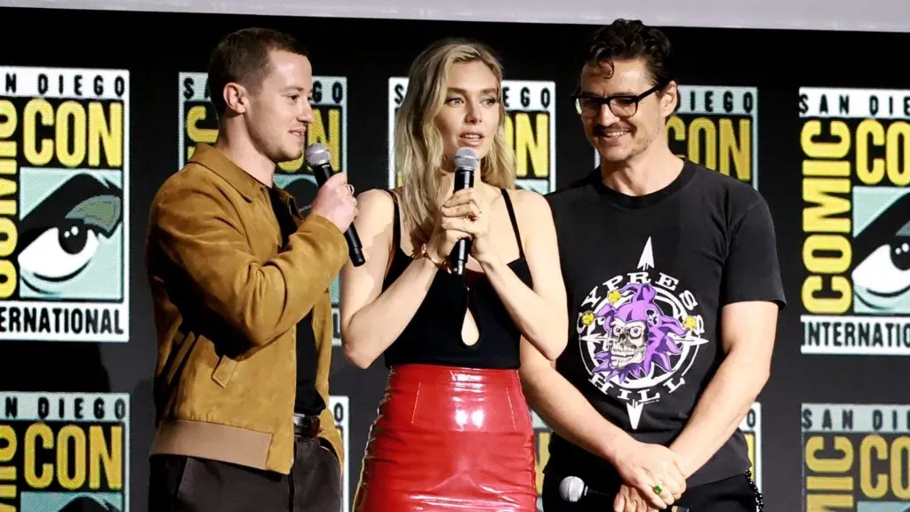 Joseph Quinn, Vanessa Kirby and Pedro Pascal speak onstage at the Marvel Studios Panel during 2024 Comic-Con International at San Diego Convention Center on July 27, 2024 in San Diego, California. (Source: Matt Winkelmeyer/Getty Images)