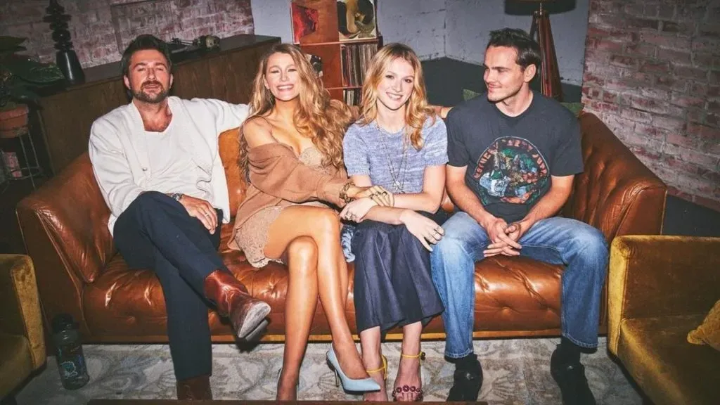 Blake Lively, Brandon Sklenar, Isabela Ferrer and Alex Neustaedter during the promotion of “It Ends with Us”. (Source: @BlakeLivelyBR)