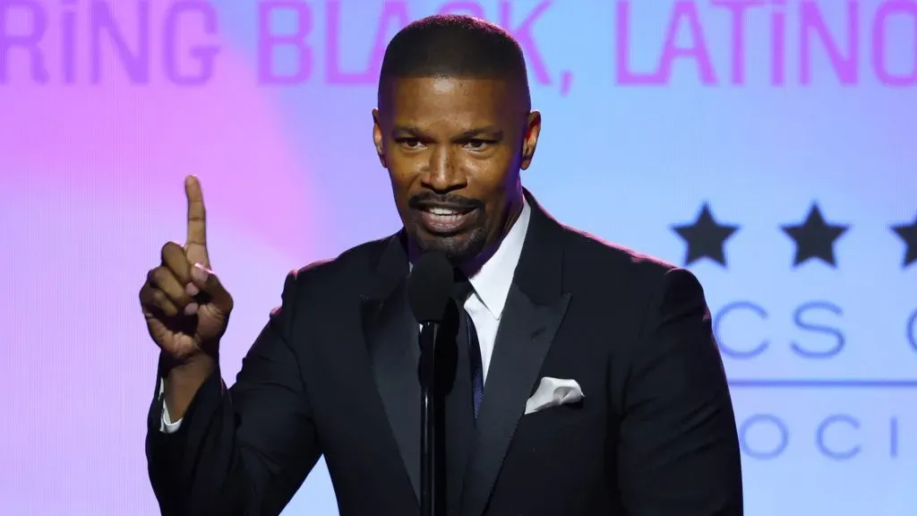 Jamie Foxx accepts the “Vanguard Award” onstage during The Critics Choice Association’s Celebration Of Cinema & Television: Honoring Black, Latino And AAPI Achievements at Fairmont Century Plaza on December 04, 2023 in Los Angeles, California. (Source: Leon Bennett/Getty Images for Critics Choice Association)