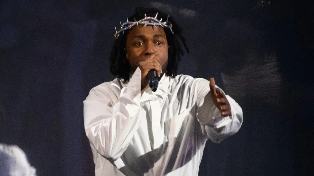 Kendrick Lamar headlines on the Pyramid Stage during day five of Glastonbury Festival at Worthy Farm, Pilton on June 26, 2022 in Glastonbury, England. (Source: Leon Neal/Getty Image)