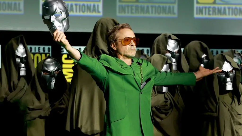 Robert Downey Jr. speaks onstage at the Marvel Studios Panel during 2024 Comic-Con International at San Diego Convention Center on July 27, 2024 in San Diego, California. (Photo by Matt Winkelmeyer/Getty Images)