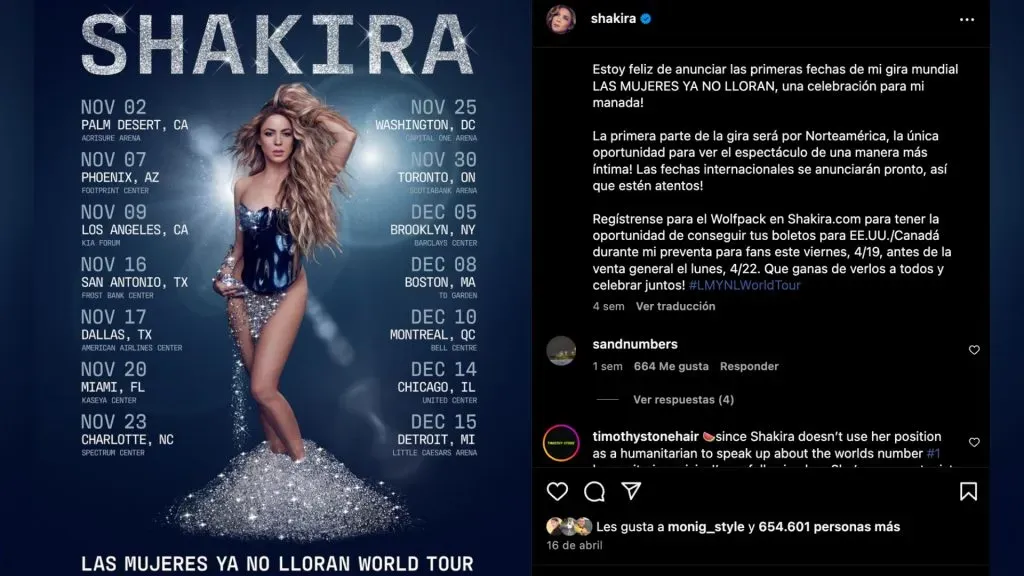 Fechas de gira mundial de Shakira en 2024