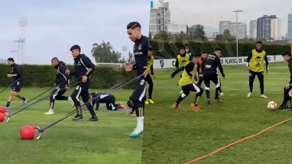 Oroz en trabajo físico y con balón (extremo derecho con la pelota en sus pies) | Fotos: Capturas Colo Colo