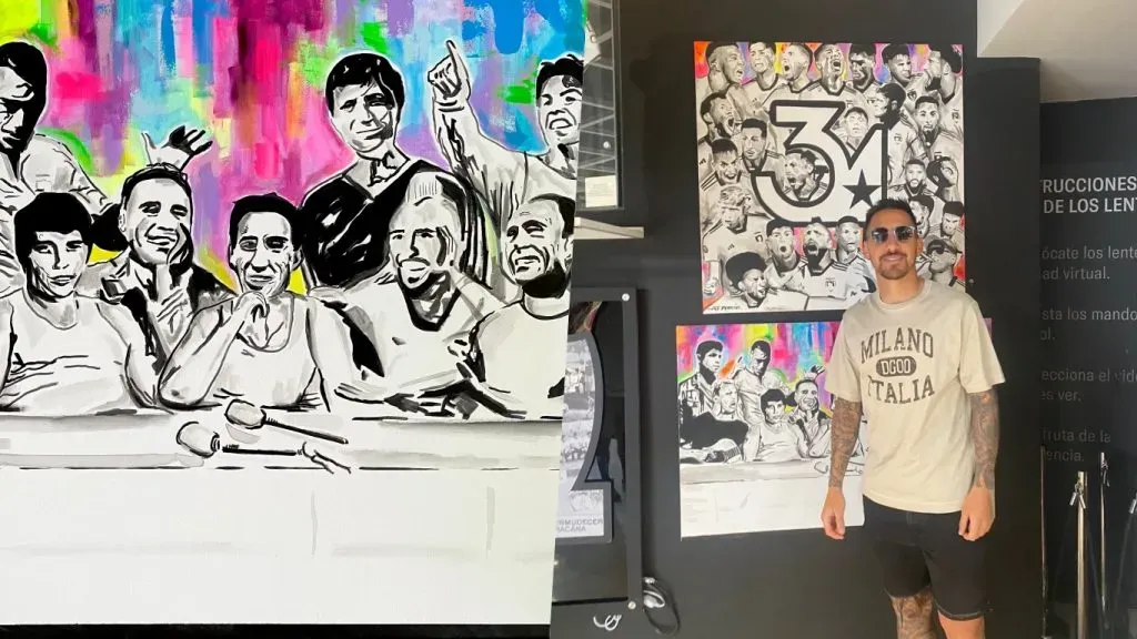 Javier Correa en el museo de Colo Colo con pinturas de Ale Moreno | Fotos: Cedidas a DaleAlbo