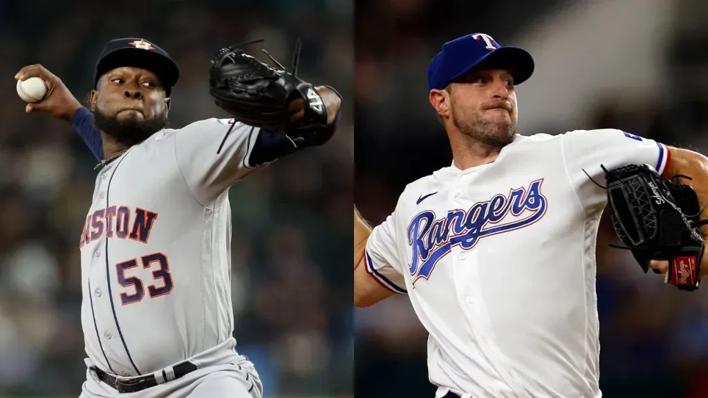 Cristian Javier y Max Scherzer chocan en el juego 3 de la ALCS 2023 (Foto: Getty Images)