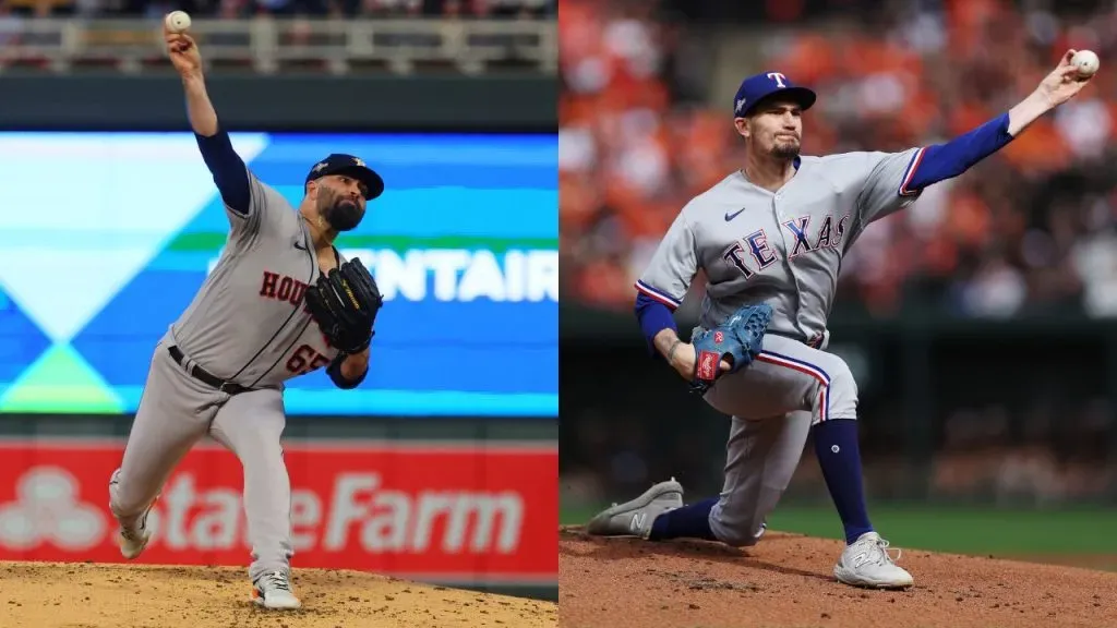 José Urquidy y Andrew Heaney chocan en el juego 4 de la ALCS 2023 (Foto: Getty Images)